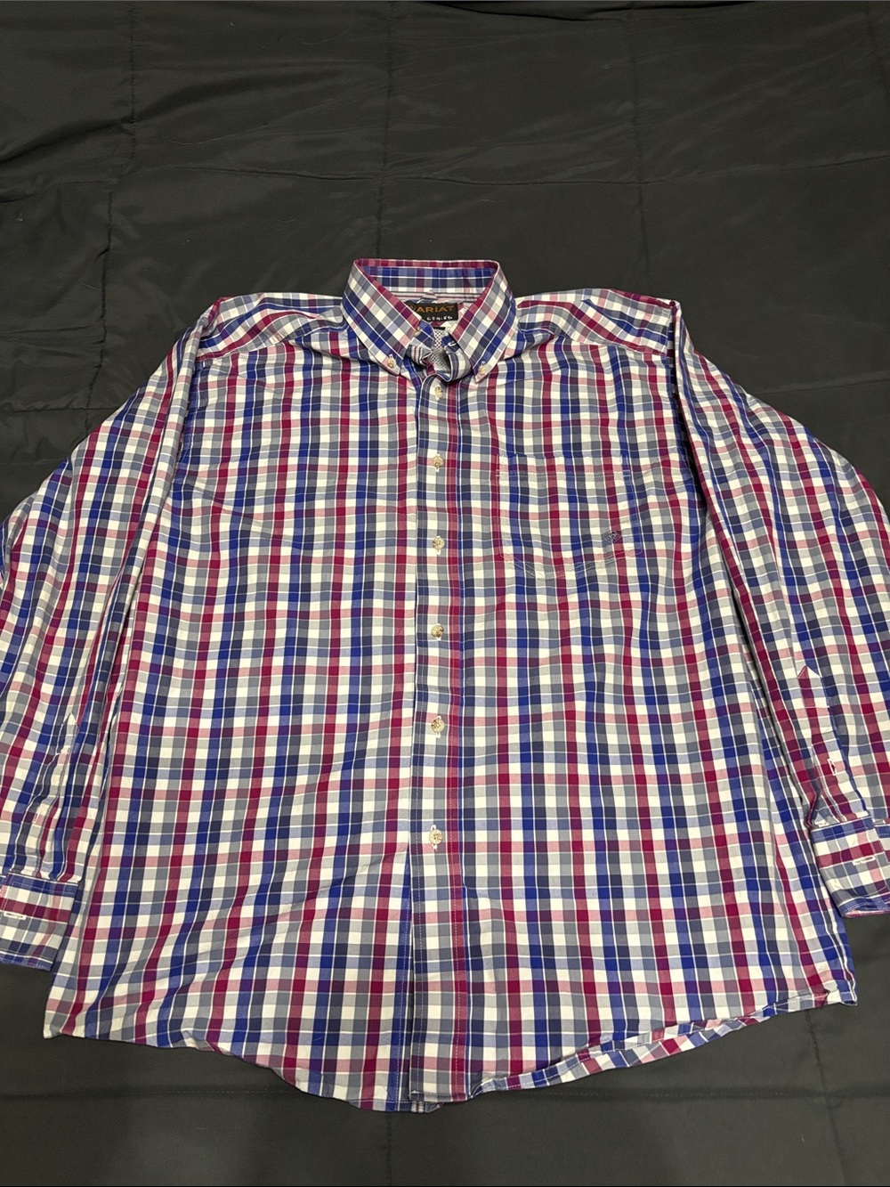 Ariat Pro Series Men’s Blue, Red and White Plaid Button-Down Shirt
